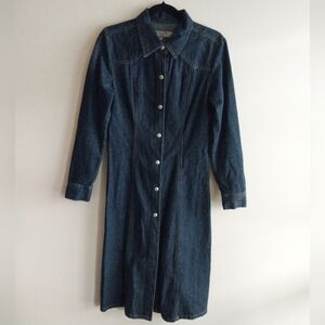 Paris Blues Vintage Western Long Sleeve Snap Button Front Denim Midi Dress